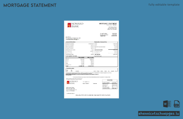 USA Howard Bank Hypothekenabrechnung in Word- und PDF-Formaten – Beispielvorschau